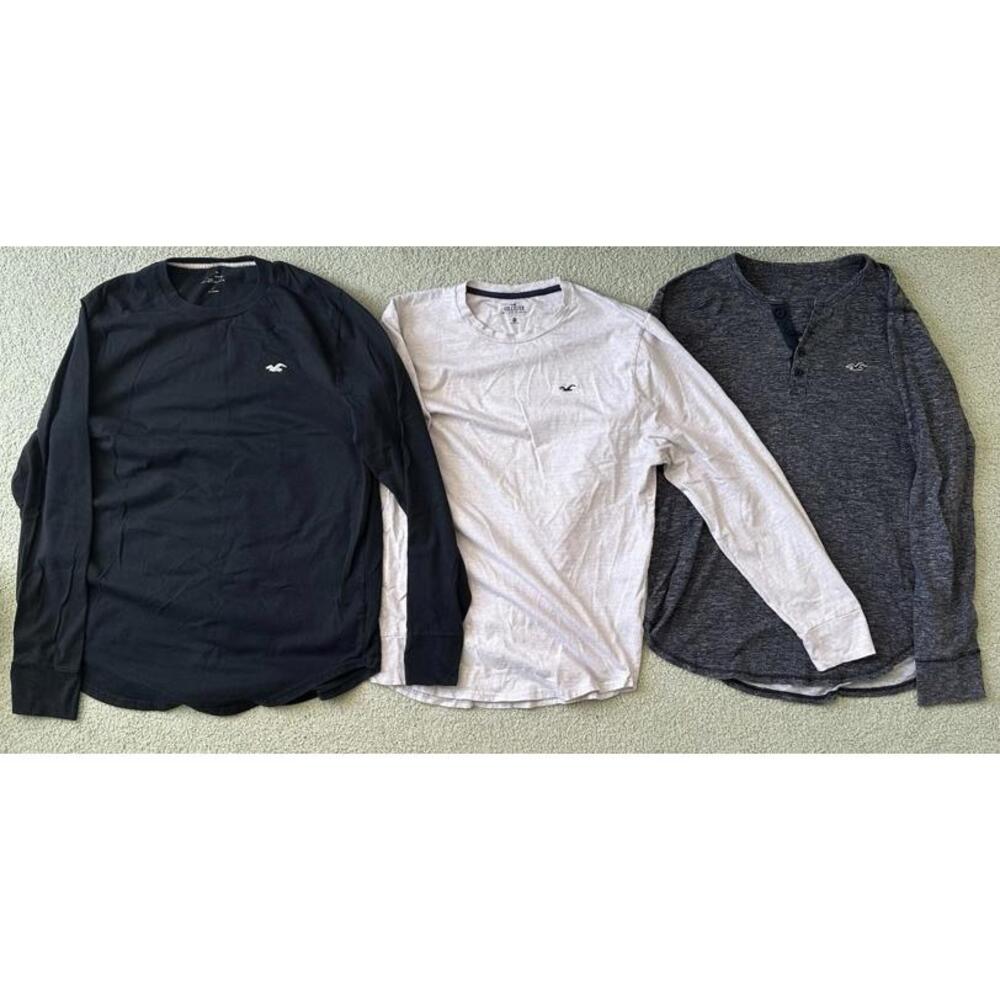 Hollister Long Sleeve Curved Shirts 3-PACK, 2 ARE XL, 1 IS M